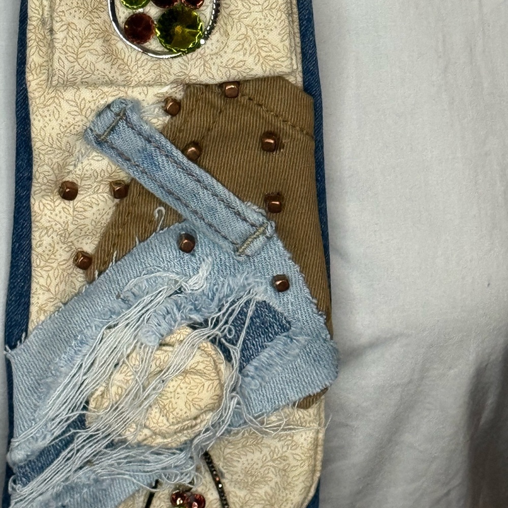 Unique Denim And Beige Patchwork Tie - image 2
